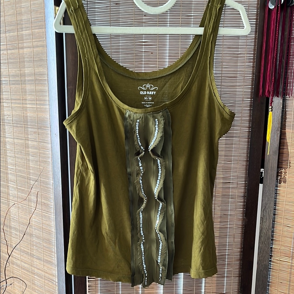 Old Navy Green Ruffled Sleeveless Tank Top